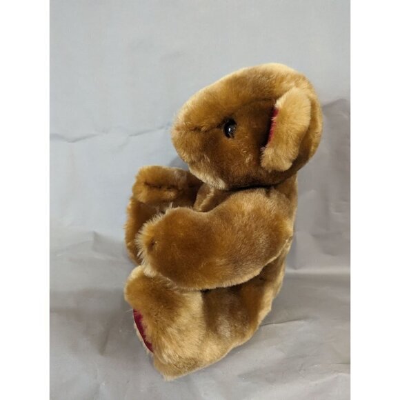 Bear plush stuffed animal red satin ears nose and paws brown Holiday - Picture 9 of 10